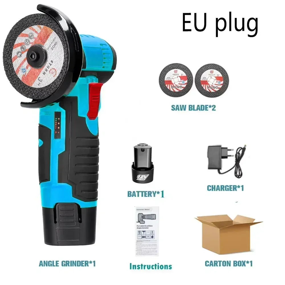 Amoladora angular mini de 12 V, 19 500 RPM, inalámbrica, recargable, de mano, pulidora, rectificadora, cortadora, herramientas eléctricas